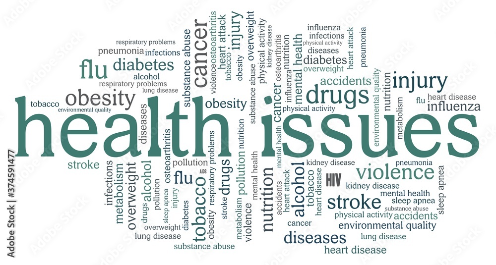 Health issues vector illustration word cloud isolated on a white background.