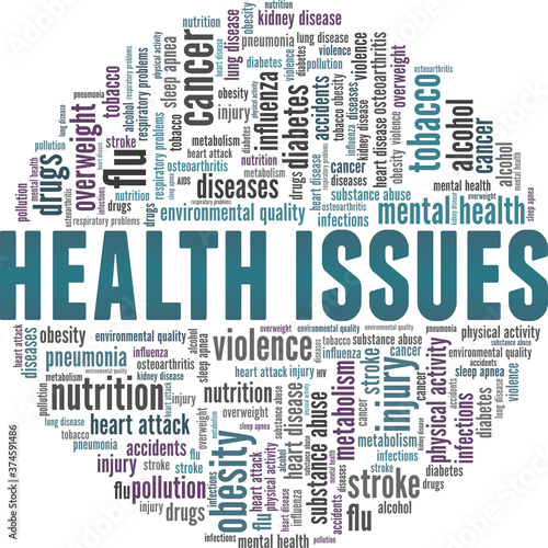 Health issues vector illustration word cloud isolated on a white background.
