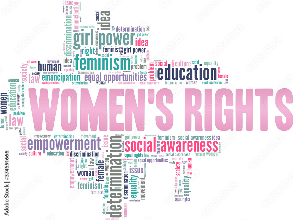 Women's rights vector illustration word cloud isolated on a white background. Women's rights vector illustration word cloud isolated on a white background.