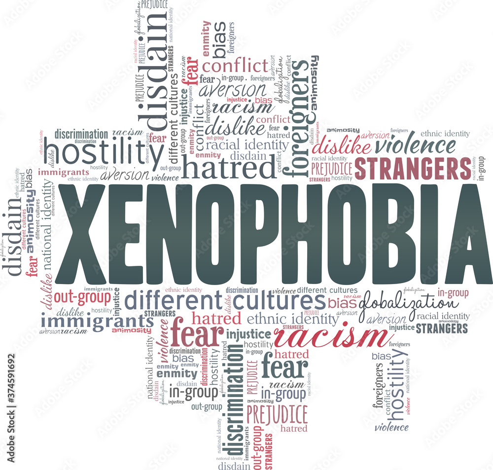 Fototapeta premium Xenophobia vector illustration word cloud isolated on a white background.