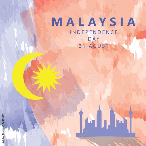 Vector illustration of 31 AUGUST HAPPY INDEPENDENCE DAY and Malaysia background flag photo