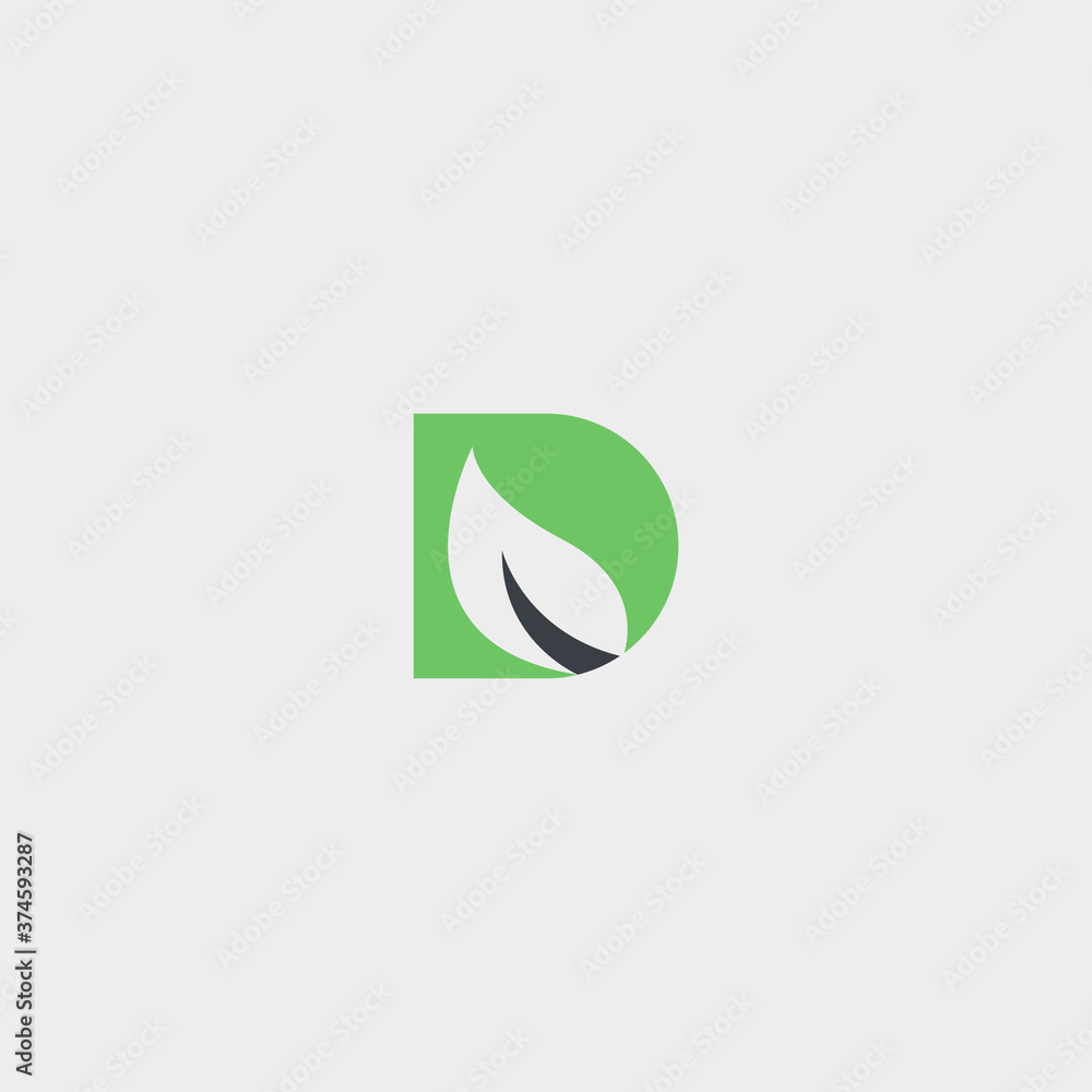 Green letters D logo with leaves. /symbol / alphabet / botanical / natural Green letters D logo with leaves. /symbol / alphabet / botanical / natural