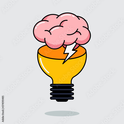Creative thinking idea and brain training concept flat design style decorative with a brain and light bulb