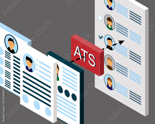 Resumes in ATS (applicant tracking system) process vector
