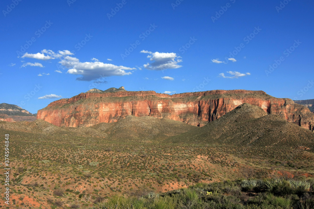 View of Surprise Valley from Thunder River Trail in Grand Canyon National Park, Arizona on clear summer afternoon.