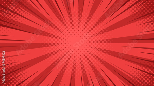 Pop art background with red light scattered from the center in cartoon style.