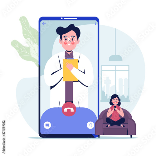 Tele medicine medical consultant concept coronavirus outbreak pandemic healthcare. Flat design vector illustration