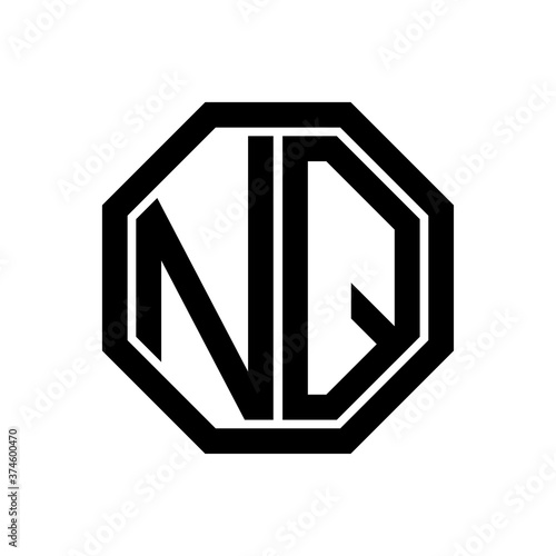 NQ initial monogram logo, octagon shape, black color