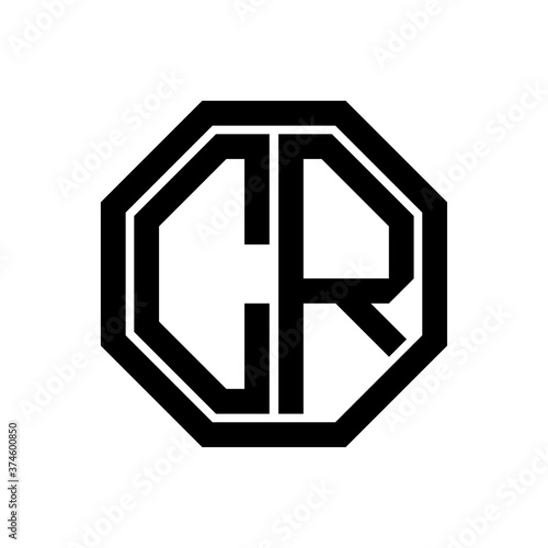 CR initial monogram logo, octagon shape, black color