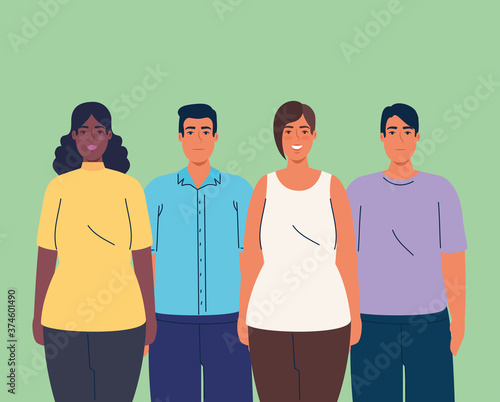 women and men cartoons on green background design, diversity people multicultural friends and multiethnic theme Vector illustration