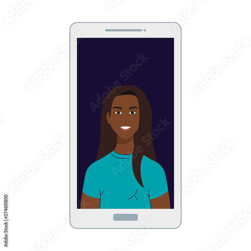 black woman cartoon in smartphone design, Girl female person people human and social media theme Vector illustration