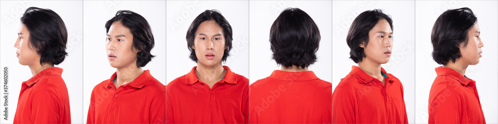 Asian man head shot portrait turn rear side back view turn 360 Asian man head shot portrait turn rear side back view turn 360