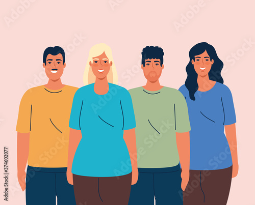 women and men cartoons design, diversity people multicultural friends and multiethnic theme Vector illustration