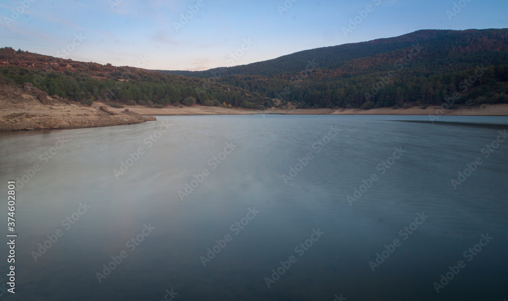 Revenga Reservoir, lake in the Sierra de Guadarrama National Park in Segovia and Madrid. Castilla y Leon, Spain