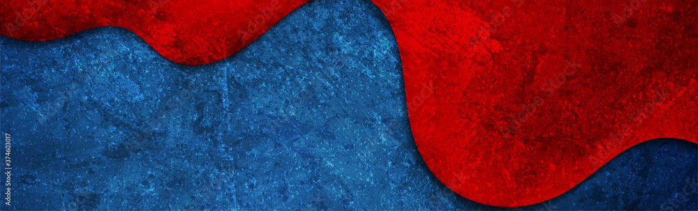 Contrast red and blue wave abstract corporate background with grunge concrete texture. Vector banner design template