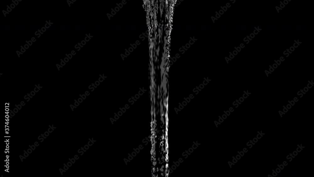 Close up slow motion Water like Liquid falling from top. 3D animation. 4k. Include alpha matte.