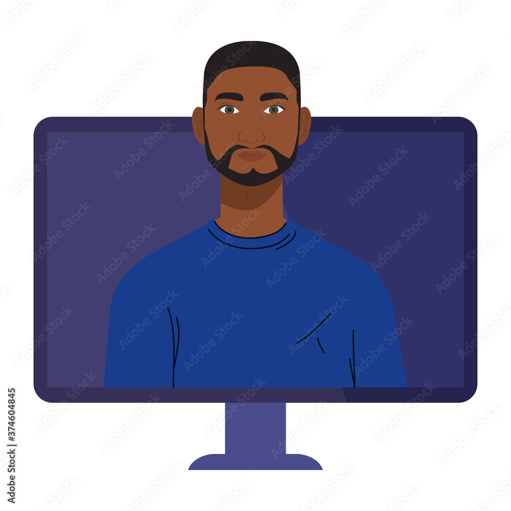 black man cartoon in computer design, Boy male person people human social media and portrait theme Vector illustration black man cartoon in computer design, Boy male person people human social media and portrait theme Vector illustration