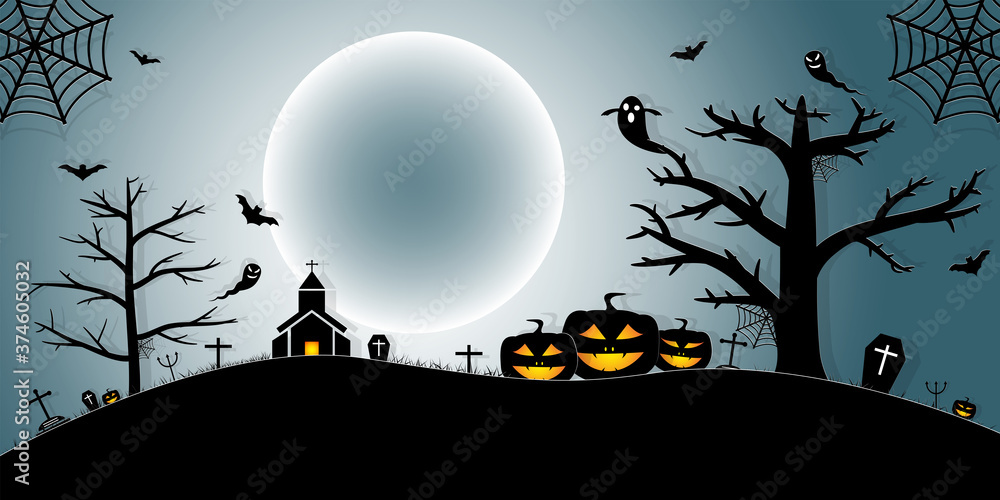 Fototapeta premium Halloween Night Concept Vector.paper art style.