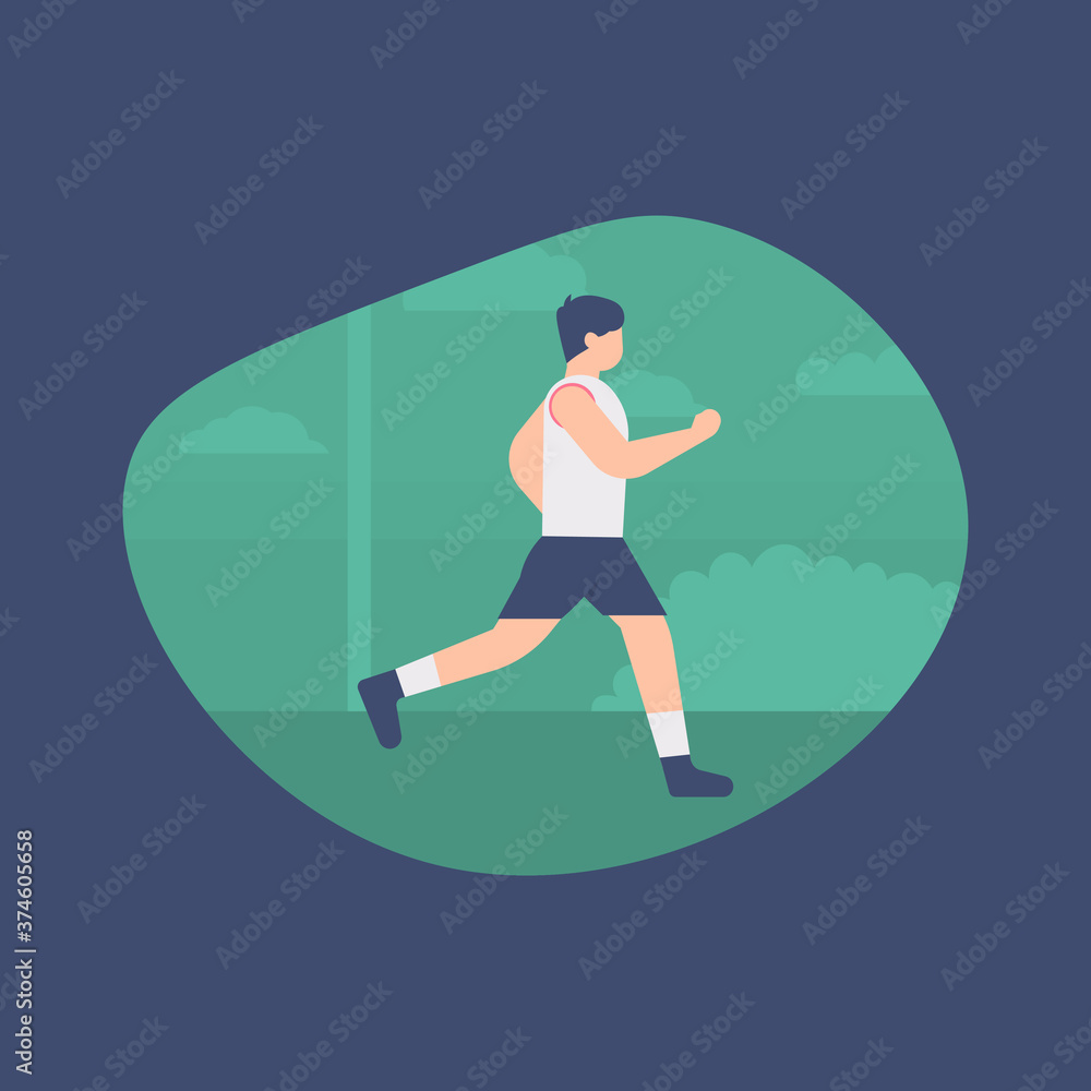 Sports gymnastics and jogging activities concept. illustration of a man running in a park or place. flat design. can be used for elements, landing pages, UI, websites.