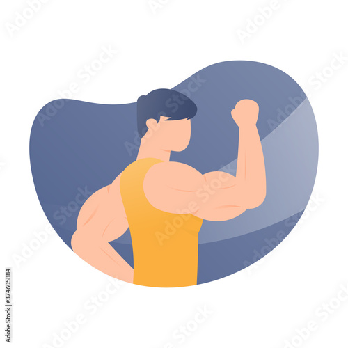 the concept of a bodybuilder, sports athlete, superhuman. illustration of a man showing off his muscles. flat design. can be used for elements, landing pages, UI, websites.