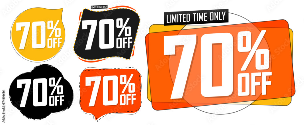 Obraz premium Set Sale 70% off banners, discount tags design template, vector illustration