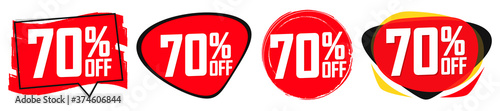 Set Sale 70% off banners, discount tags design template,  vector illustration