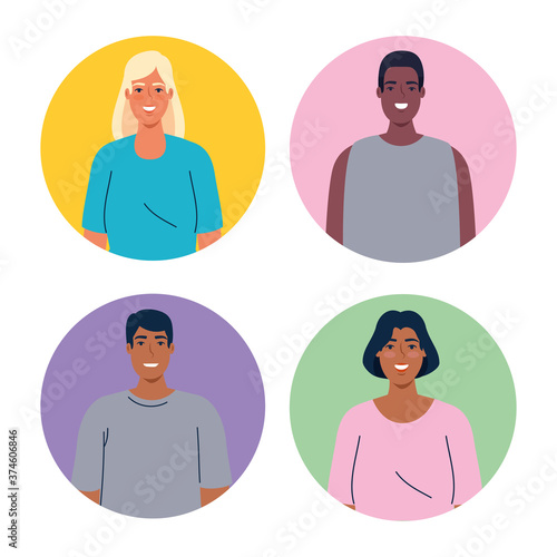 women and men cartoons in circles design, diversity people multicultural friends and multiethnic theme Vector illustration