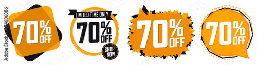 Set Sale 70% off banners, discount tags design template, vector illustration