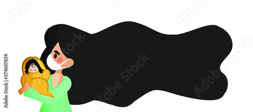 Mulher de cabelos negros ao vento, perfil elegante em ilustração vetorial, expressando liberdade e movimento