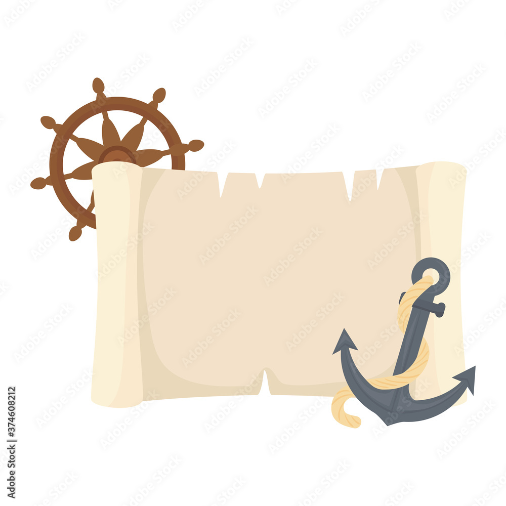 Paper with anchor and rudder design Sea nautical ocean navigation travel underwater water and marine theme Vector illustration