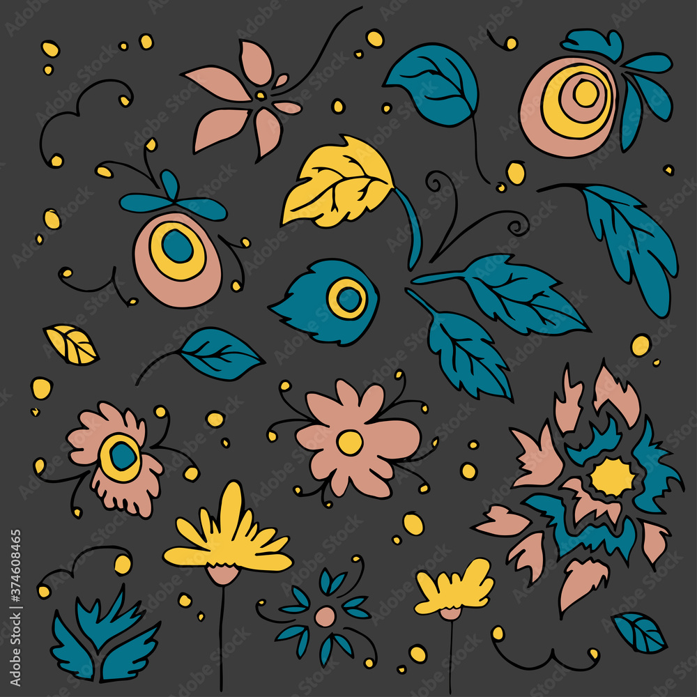 abstract flower pattern with leaves and decor abstract flower pattern with leaves and decor