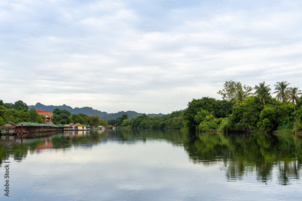 Riverside scenery in the morning, Kanchanaburi, Thailand.