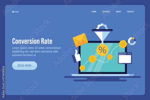 Business lead generation, increasing conversion rate and sales funnel optimization concept. Digital marketing strategy, converting leads to customers. Web banner template with text & button.