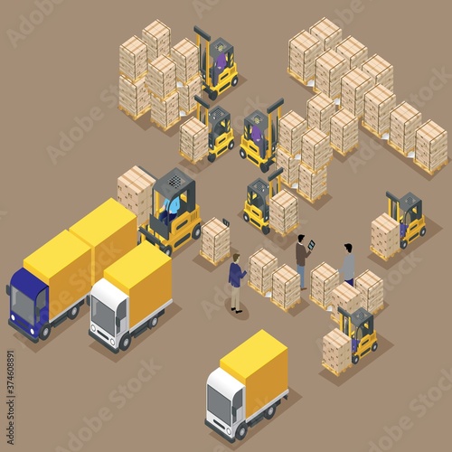 Vector isometric low poly warehouse cross-section
