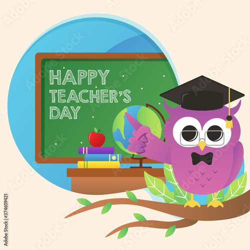 World teacher's day illustration with cute purple owl