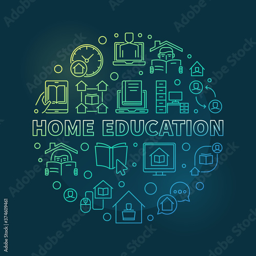 Vector Home Education concept round colorful outline illustration on dark background