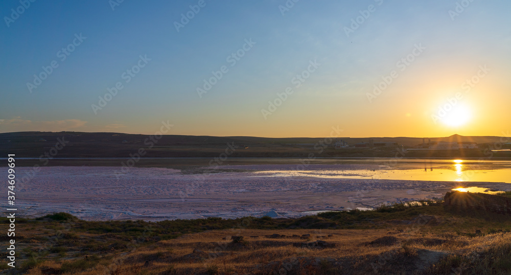 Dried up salt lake at sunrise