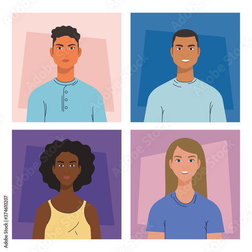 women and men cartoons in frames design, diversity people multicultural friends and multiethnic theme Vector illustration
