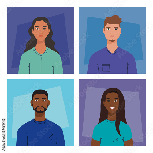 women and men cartoons in frames design, diversity people multicultural friends and multiethnic theme Vector illustration