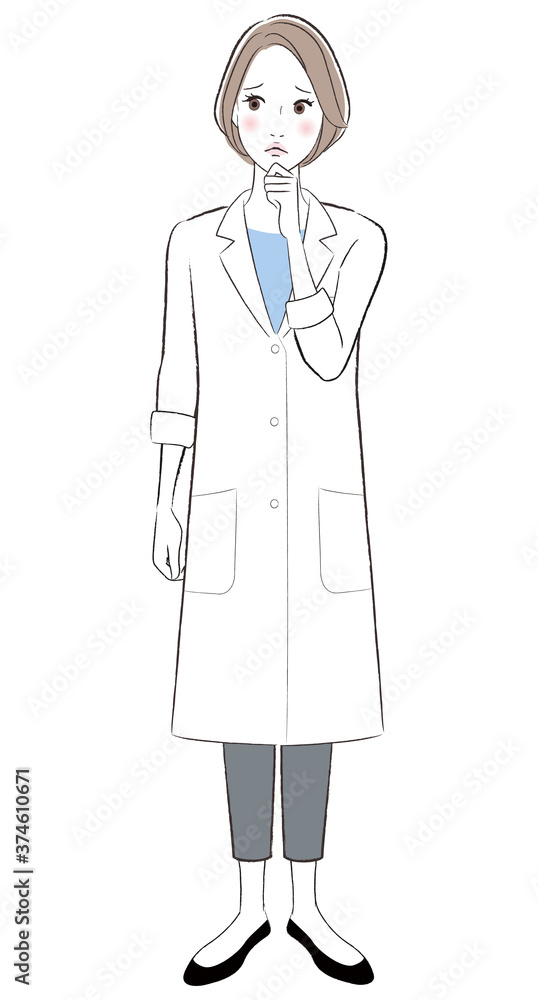 A woman doctor wearing white lab coat worryed A woman doctor wearing white lab coat worryed