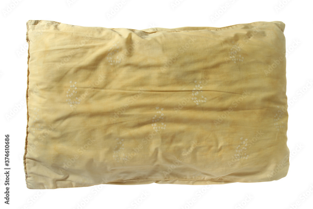 Fototapeta premium Dirty old pillow (with clipping path) isolated on white background