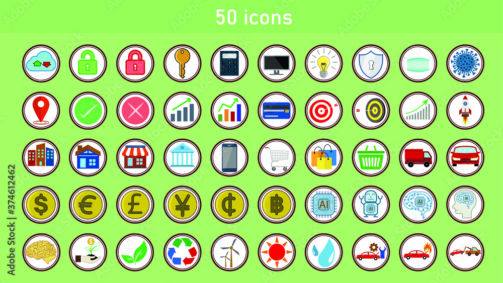 50 icons, Data and analysis, Ecology and recycle, Business and Finance, Online marketing and shopping, Artificial Intelligence, Car insurance. 50 icons, Data and analysis, Ecology and recycle, Business and Finance, Online marketing and shopping, Artificial Intelligence, Car insurance.