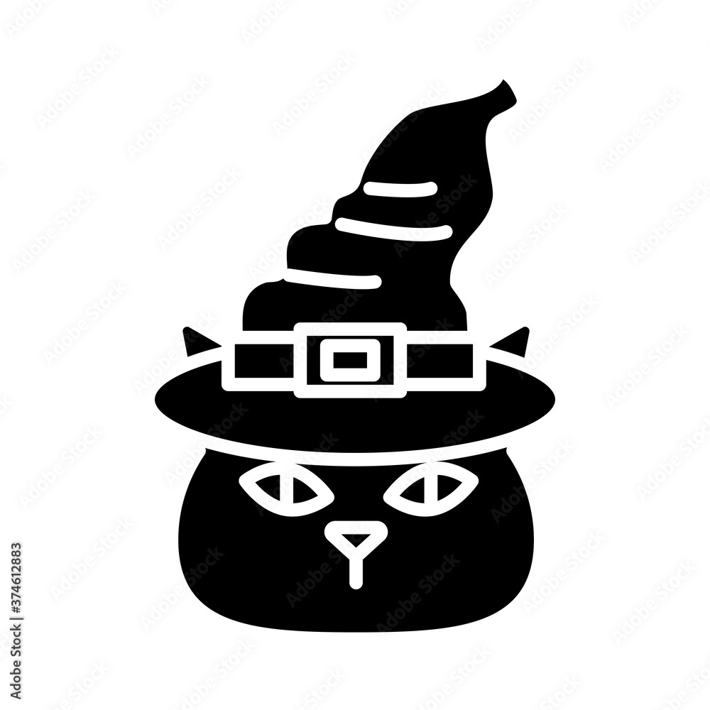 Halloween cat cartoon with hat silhouette style icon vector design Halloween cat cartoon with hat silhouette style icon vector design