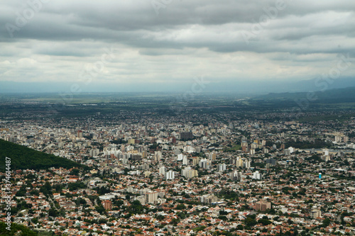 Urban texture. Aerial view of the city at the foot of the mountain. 