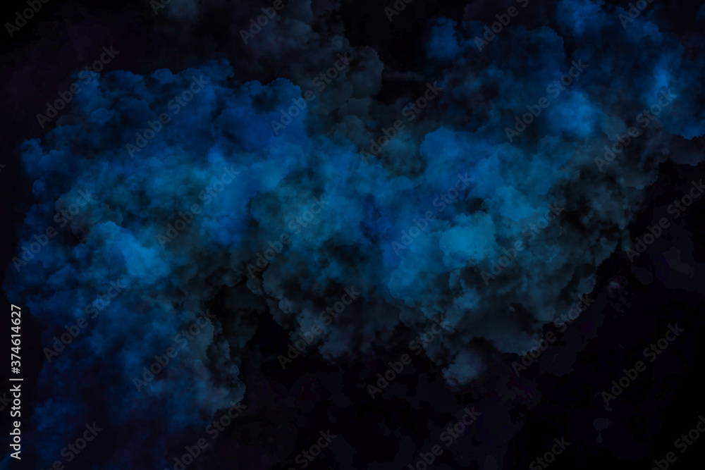 3d blue color splash on abstract black background	