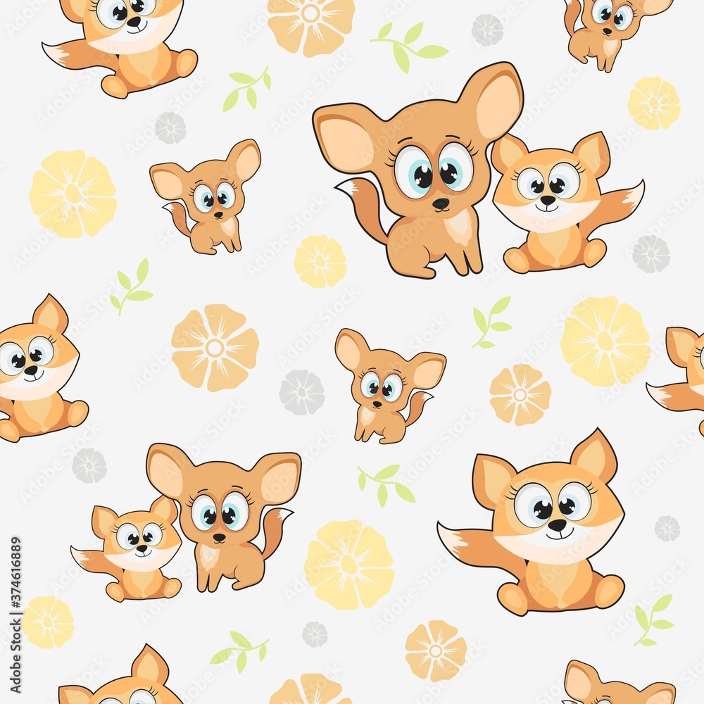 Fototapeta premium Images with a Fox. Seamless vector drawing for printing on clothing and fabric.
