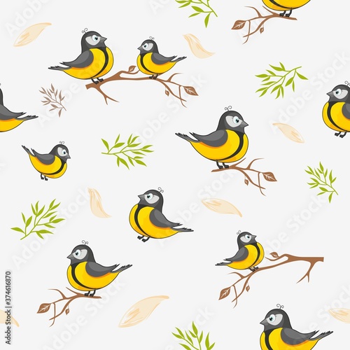 Hand-drawn seamless image with birds for children s clothing.