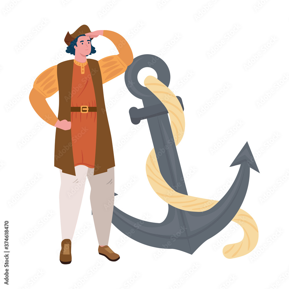 Christopher Columbus cartoon with anchor design of america discovery theme Vector illustration
