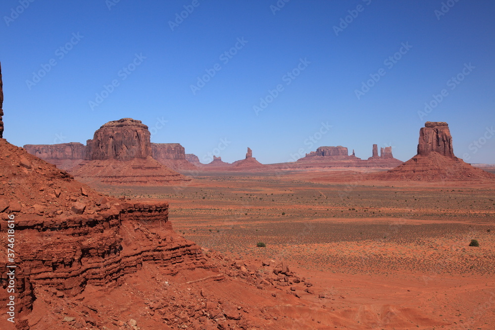 View of the Mittens from the North Window overlook in Monument Valley Navajo Tribal Park, Arizona, USA