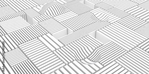 White background with abstract three-dimensional stripes created by 3d rendering